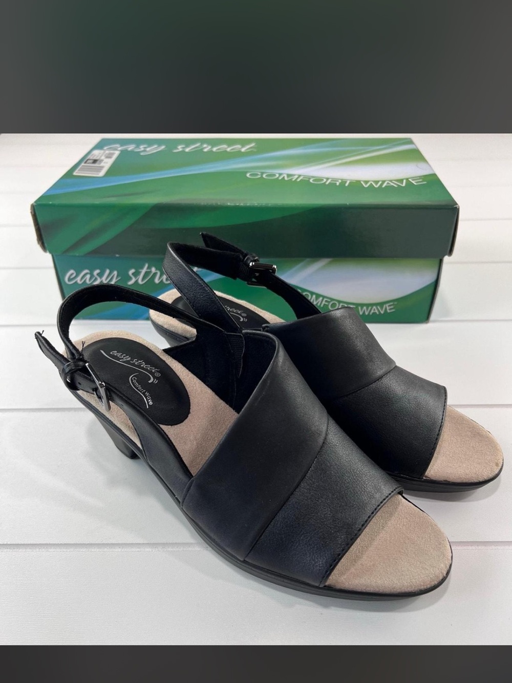 easy street Black Open-Toe Slingback Heels